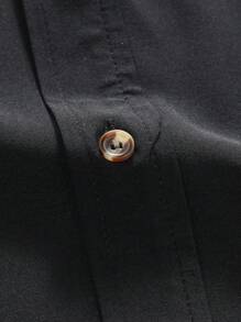 男士纯色商务休闲短袖衬衫 - 黑色 - 查看 4