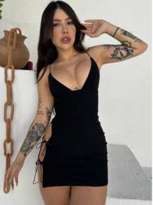 Short Women's Summer Dress - màu đen - Xem 2