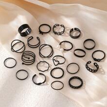 22pcs/Set Heart & Butterfly Open Ring Joint Rings Set - Black - View 2