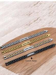 1pc Customized Name Engraved Unisex Stainless Steel Adjustable Bracelet, Personalized Gift For Father's Day, Daughter, Wife, Son, Birthday, Christmas, Elegant & Romantic