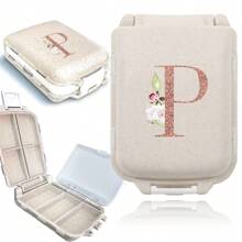 Feuchtigkeitsgeschützter Reise-Pillenorganizer mit 8 Fächern, Pillendose für Tasche/Handtasche, täglicher Pillenhalter, rosé-goldene personalisierte Buchstaben, tragbare unabhängige kleine Fach-Pillenbox, Aufbewahrungsbehälter für Medizin und Vitamine - Beige - Übersicht 21