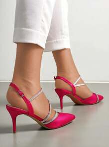 Royal Fashion Women's Heelless Pumps With Rhinestone Straps Heppsas Stylish High Heels