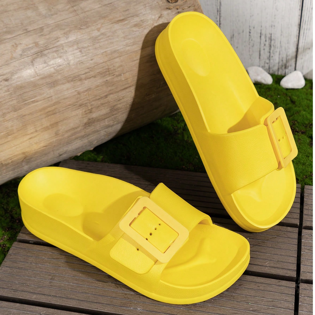 Chanclas de estilo europeo y americano con hebilla, suela gruesa de EVA, cómodas y casuales para uso en exteriores, con doble hebilla, ligeras y anti