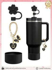 3pcs Accessories Designed For 30-40oz Cups, Pink Letter Cup Marker & Silicone Hibiscus Flower Straw Caps, , Reusable Straw Caps For 10mm Large Diameter Straws, Cute LetterStanley AccessorySelf-Adhesive Chenille Letter,Cup Accessories.Compatible With Stanley Backto School /Beach Essentials
