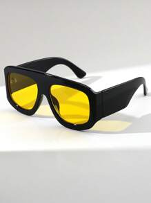 1 副男女通用超大方形镜框 Y2K 风格时尚眼镜，适合休闲穿着、骑自行车、开车、海滩派对 - 彩色 - 查看 9