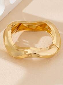 3 件/1 套简约几何波浪竹节形不对称金属手镯套装，适合女性，厚哑光金属和锌合金材质 - 明亮 - 查看 6