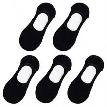 5 pares de calcetines invisibles de verano sin cordón para mujer con malla de silicona antideslizante en color sólido (sin cartón)