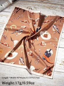 1pc Women's Fashion Western Pattern Bandana - Versatile Cowboy Bull & Horse Graphic Design, Polyester Material, Suitable For Daily Stylish Matching For Dress - Brown - View 4