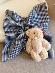 1pc Girls Plaid Bear Minimalist Fashion Cute Scrunchie, Ponytail Holders Hair Accessories - Multicolor - View 3