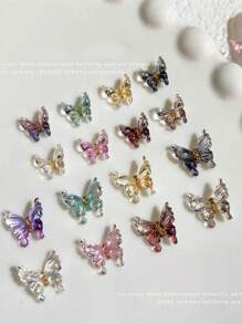 30Pcs Multi-Size Glitter & Iridescent Butterflies Nail Art Decorations, 3D Resin Colorful Butterfly Nail Accessories Nail Supplies Nails Nail Charms Nail Gems