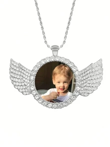 1 件定制天使翅膀项链项链、个性化图片项链、个性化定制您想要的任何照片、周年纪念珠宝礼物、精致项链、极简主义项链、定制项链纪念礼物，适合情侣、朋友和家人