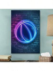 1 Pc Neon Basketball Wooden Framed  Canvas Painting Thickness 2.25cm/0.9inch High Quality Wall Art Prints Poster Direct Hanging Wall Picture Decor For Home Gifts, Living Room, Bathroom, Bedroom, Kitchen - Yellow - View 10