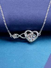 1pc Luxury & Elegant 925 Silver 1.1 Carat Moissanite Heart Necklace, Suitable For Women Daily Wear, Party, Holiday, Valentine's Day, Mother's Day, Birthday, New Year, Wedding, Bridesmaid Gift, Wedding Anniversary, Women Jewelry Gift