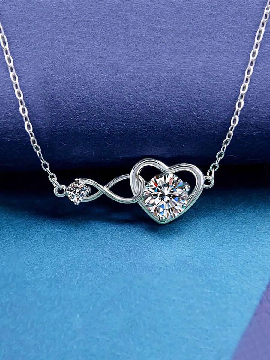 1pc Luxury & Elegant 925 Silver 1.1 Carat Moissanite Heart Necklace, Suitable For Women Daily Wear, Party, Holiday, Valentine's Day, Mother's Day, Birthday, New Year, Wedding, Bridesmaid Gift, Wedding Anniversary, Women Jewelry Gift