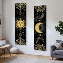 2 件套波西米亚风日月相竖幅挂毯，梦幻星空窄款挂毯，月光风景美学艺术挂毯，理想的节日礼物，涤纶包边，卧室墙面装饰 - 彩色 - 查看 10