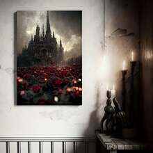 1pc Halloween Rose Blood Canvas Painting With Wooden Frame, Ideal For Homes, Bedrooms - Multicolor - View 2