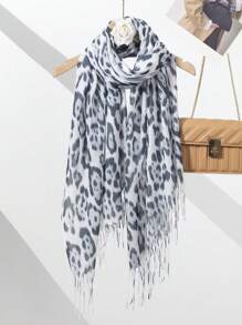1pc Ladies Retro Leopard Print Tassel Scarf Shawl, Fashionable & Versatile Neck Wrap