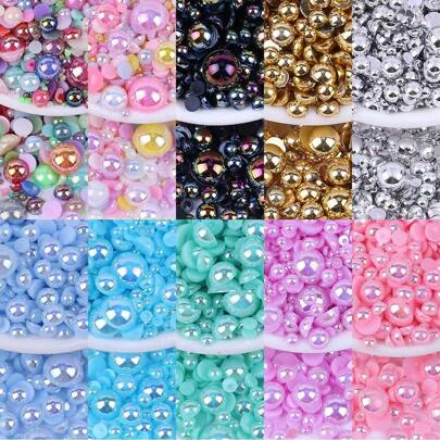 500 piezas de cuentas decorativas planas falsas de perla de 6 mm de color azul real, sin agujero, con recubrimiento AB, adecuadas para estuches de teléfono, espejos, tazas, manualidades, decoración de zapatos DIY