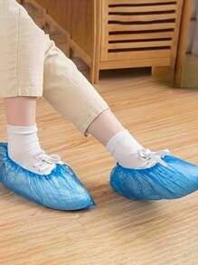 100pcs Disposable Shoe Cover Waterproof And Dustproof Protective Cover, Cleaning And Hygiene Products, Travel Hotel Shoe Cover, Thickened Plastic Dustproof Film, Easy To Carry Outdoor Travel, Household Necessities, Camping Accessories (Blue, Pink)