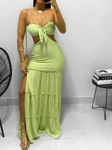 Women's Long Dress Cintia - Lime Green - View 1