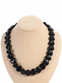 1pc Bohemian Style Acrylic Geometric Plastic Resin Heart-Shaped Knotted Beaded Necklace, Suitable For Holidays And Daily Wear - Heart Bead Necklace - View 8