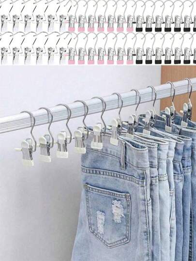 10 piezas/paquete Clips de ropa de acero inoxidable, clips para ropa con ganchos, raquetas de botas de armario, gancho, pinzas colgantes portátiles, perchas de un solo clip multifunción, tela de gancho sin costuras y pantalones, sombreros