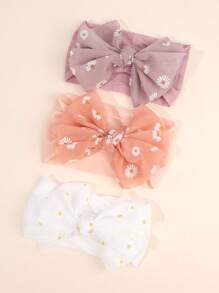 3pcs/Set Daisy Headbands, Cute Flower Bow Headband, White & Pink Chiffon Bow Hair Bands, Elastic Hair Ties, Children & Baby Hair Accessories - Multicolor - View 8