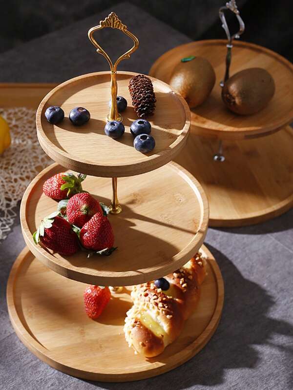 1 PIEZA Soporte de pastel de madera de estilo rural de tres niveles, bandeja de madera circular con manija, mostrador multifuncional para postres, elegante soporte escalonado para cupcakes, apto para fiestas y exhibiciones