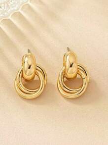 1 对时尚几何圆形耳环，适合女士，个性化设计简约耳钉