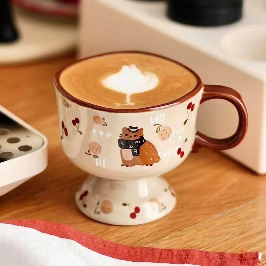 Retro Japanese Snow Ice Cream Ceramic Mug, Cute Milk Coffee Cup With Highly Attractive For Breakfast - Coffee Brown - View 1