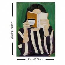 1pc Framed/Unframed Green Modern Striped Reading Woman Wall Art Poster Canvas Print Book Coffee Club Abstract Striped Woman Portrait Painting Aesthetic Decor, Suitable For University Dorm, Apartment, Bedroom, Living Room, Minimalist Home Decor - Multicolor - View 9