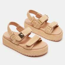 Raffia Platform Sandals For Women Casual Comfortable Adjustable Buckle Strap Summer Shoes Open Toe Woven Slingback Beach Flat Sandals,Zapatos De Mujer
