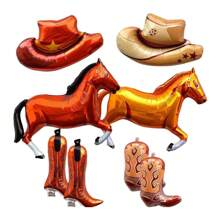 8pcs Western Theme Aluminum Foil Balloons Set, Horse & Cowboy Hat & Boot Shaped Aluminum Foil Balloons, Suitable For Western Cowboy Theme, Birthday Party Decoration, Horse Racing Events, Outdoor Dining Decor