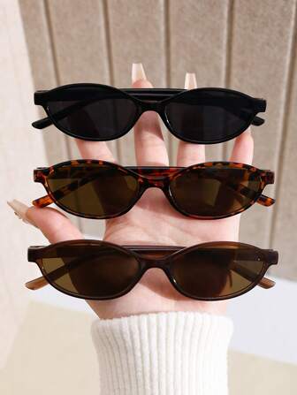 3 件装新款女士塑料小椭圆形多色复古便携百搭最佳朋友风格简约色调基础时尚眼镜组合适合旅行海滩酒吧外出装配件适合夏季海滩度假、户外、旅行休闲风格椭圆形镜框适合外出装、返校