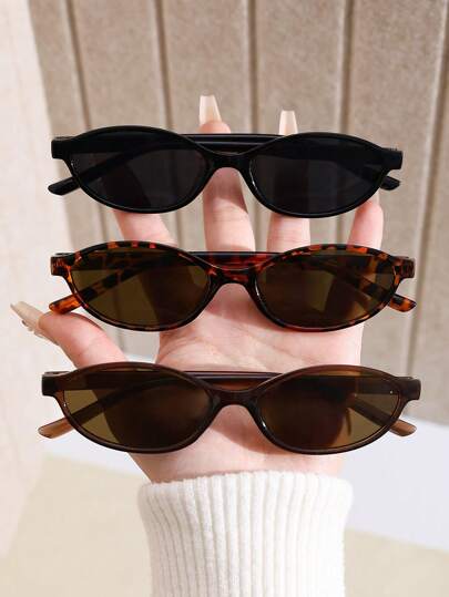 3pcs Women's Retro Plastic Small Oval Multi-Color Versatile Minimalist Fashion Fashion Glasses, Suitable For Travel, Beach, Bar, Outings And Other Occasions, Oval Frame Design, Ideal Accessory For Summer Beach Vacation, Outdoor, Travel And Casual Wear