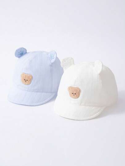 婴儿棒球帽防晒帽，幼儿宝宝带檐遮阳帽，四季柔软舒适，可爱熊耳朵刺绣儿童太阳帽，带可调节钩环，适合日常、户外、玩耍