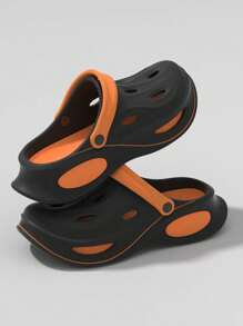 Men's EVA Two-Tone Thick Sole Anti-Slip Casual Slip-On House Slippers, Suitable For Spring/Summer - Black - View 1