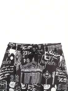 Men Traditional Arabic Print Drop-Crotch Harem Pants, Flowy Breathable Beach/Yoga/Casual Stretchy Jogger Trousers