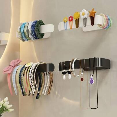 1/2pcs No-Drill Bathroom Daily Hair Band Organizer, Stylish Hair Clip And Tie Holder, Versatile Hair Scrunchie Storage Rack, Perfect For Wardrobe And Cap Racks, Multi-Functional Jewelry Display Stand For Necklaces, Bracelets & More, Ideal For Bathroom, Bedroom, Living Room, And Jewelry Cabinet, Perfect For Back To School, Holiday Gift Ideas For Christmas, Thanksgiving, New Year, And Valentine's Day, Enhance Your Home Organization With And Functional Accessories