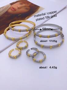 1 chiếc vòng tay bằng đồng mạ vàng 18K đính đá Zirconia, thiết kế sang trọng và tinh tế, phụ kiện đa năng cho trang phục thường ngày, tiệc tùng và làm quà tặng - X - Xem 4