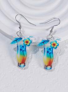 1 Paio Di Orecchini A Pendente A Forma Di Bicchiere Da Cocktail Tropicale 2D In Acrilico, Design A Doppia Faccia Colorato, Accessori Di Moda Adatti Per Abbigliamento Casual E Da Festa Per Signore