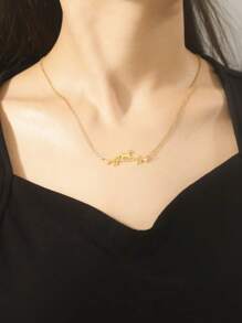 1 件欧美风格心电图心形吊坠项链，不锈钢简约链，时尚百搭 - 跑馬心電圖項鍊 - 查看 1