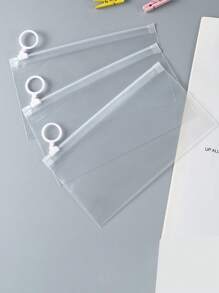 10Pcs/Set Transparent Stationery Bag File Bag Study Supplies Waterproof Exam Storage Desktop Organization Simple Solid Color Zipper Large Capacity Daily