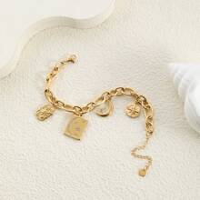 1 件复古不锈钢钥匙扣吊坠，钛钢爱心元素设计手链，时尚百搭情侣礼物 - 珍珠愛心 - 查看 4