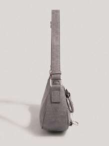 1 件 PU 皮革简约新月形单肩包/腋下包，百搭休闲/办公手提包，Y2K 风格斜挎包 - 灰色 - 查看 5