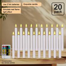 10 Packs/20 Packs, LED Cone-Shaped Candle, 9-Inch Flameless Taper Candle, With Remote Control, Flashing Flameless Candle, For Decorating Restaurants And Living Rooms, Using 2 AA Batteries (Batteries Not Included) - trắng - Xem 2