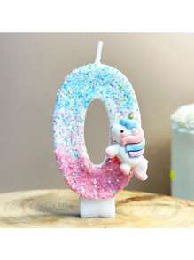 1 bunter Einhorn Kerze, blaue rosa digitale Kerze mit Pailletten, digitale 0-9 Geburtstagkerzen, geeignet für Geburtstagskuchen Dekoration, geeignet für Einhorn Themen Kuchendekorationskerzen, reine handgemachte DIY Kuchendekoration, die Position der kleinen Pailletten ist leicht unterschiedlich