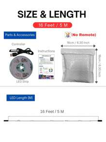 ONELEDWANGRX 1m-15m RGB LED Strip Light, APP Controlled, Suitable For TV Backlight, Music Sync Color Changing, Timer On/Off, Dimmable Smart Night Light, Cuttable & Flexible, Easy To Install With Double-Sided Tape, Applicable For TV, Monitor, Bedroom, Living Room, Ceiling, Kitchen, Bar, Corridor, Party Decoration - White - View 4