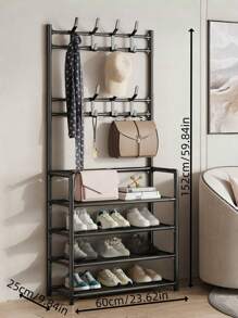 1pc Multifunctional Metal Entryway Shoe Rack With 4/5 Tiers Shoe Storage Shelves And Coat Hooks - Organize Your Entryway And Keep Your Clothes And Shoes Tidy