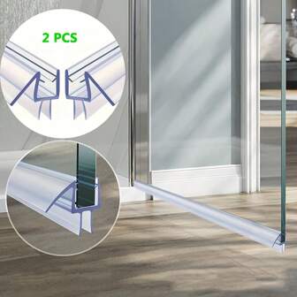2pcs Shower Door Seal Strips For 4-12mm Thick Glass -70cm/27.5" Length, Easy Install, Noise-Free Silicone Bottom Sweep With Drainage Guide - Durable Plastic & Soft, Keep Bathroom Dry, Shower Door Bottom Seal